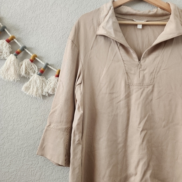 COS Lyocell Aline Zip Half Sleeve Beige Shirtdress Minimalist Boho Neutral 6 - Picture 3 of 11
